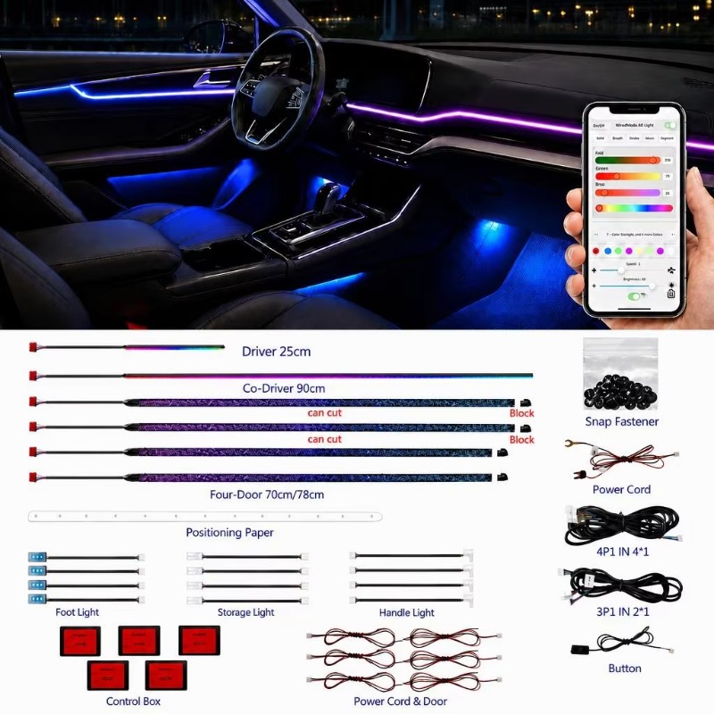 Door Handle - ชุดไฟตกแต่งภายในรถยนต์ 18 in 1 RGB LED