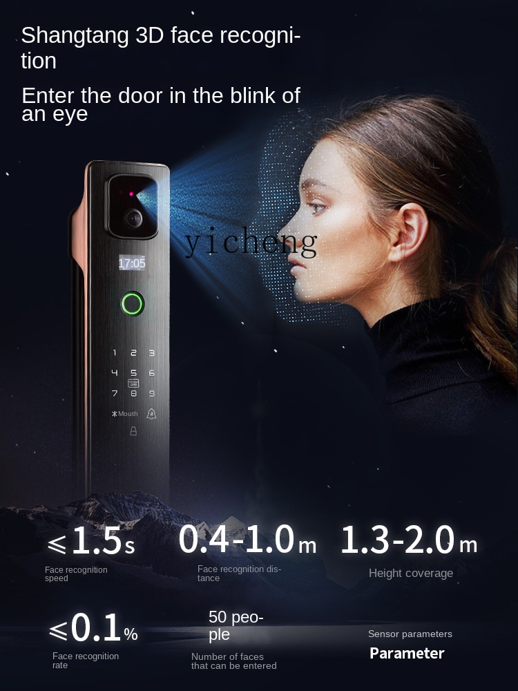 Door Lock - cc293d ระบบจดจำใบหน้า สมาร์ทล็อค รหัสผ่านล็อค ป้องกันการโจรกรรม ล็อคประตูด้วยลายนิ้วมือสำหรับใช้ในบ้าน