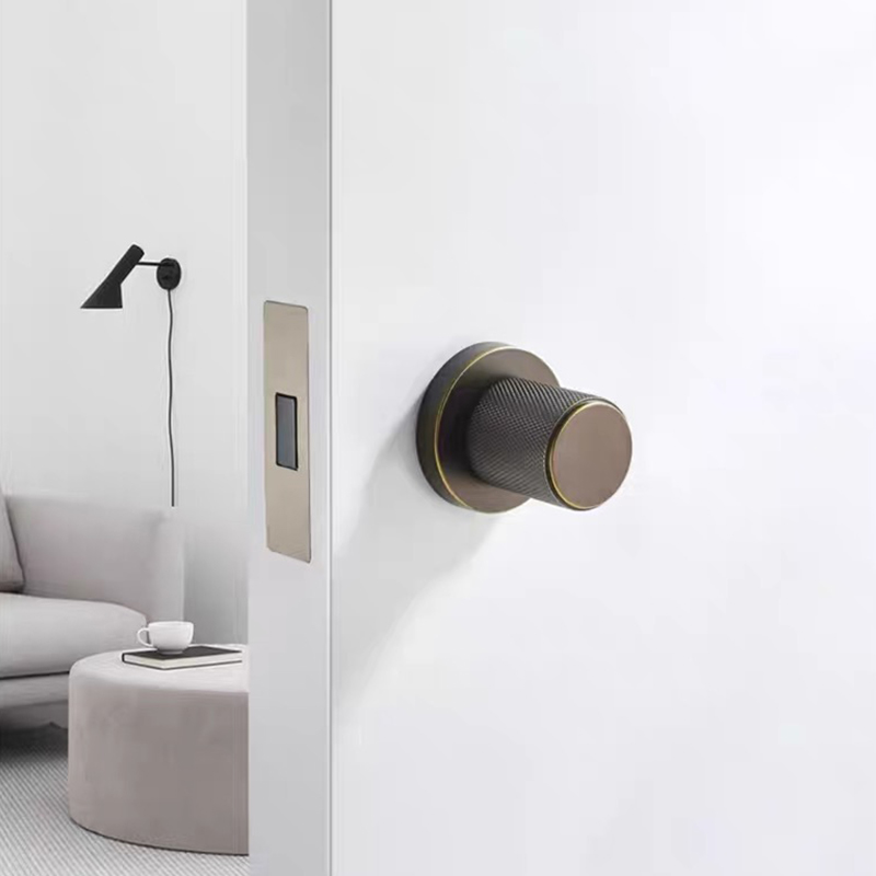 Door Handle - มือจับประตูไม้ทรงกลมสีทองแบบเงียบ ดีไซน์ทันสมัย พร้อมกลอนซ่อน ติดตั้งแบบฝัง สำหรับห้องนอนภายใน สไตล์มินิมอล
