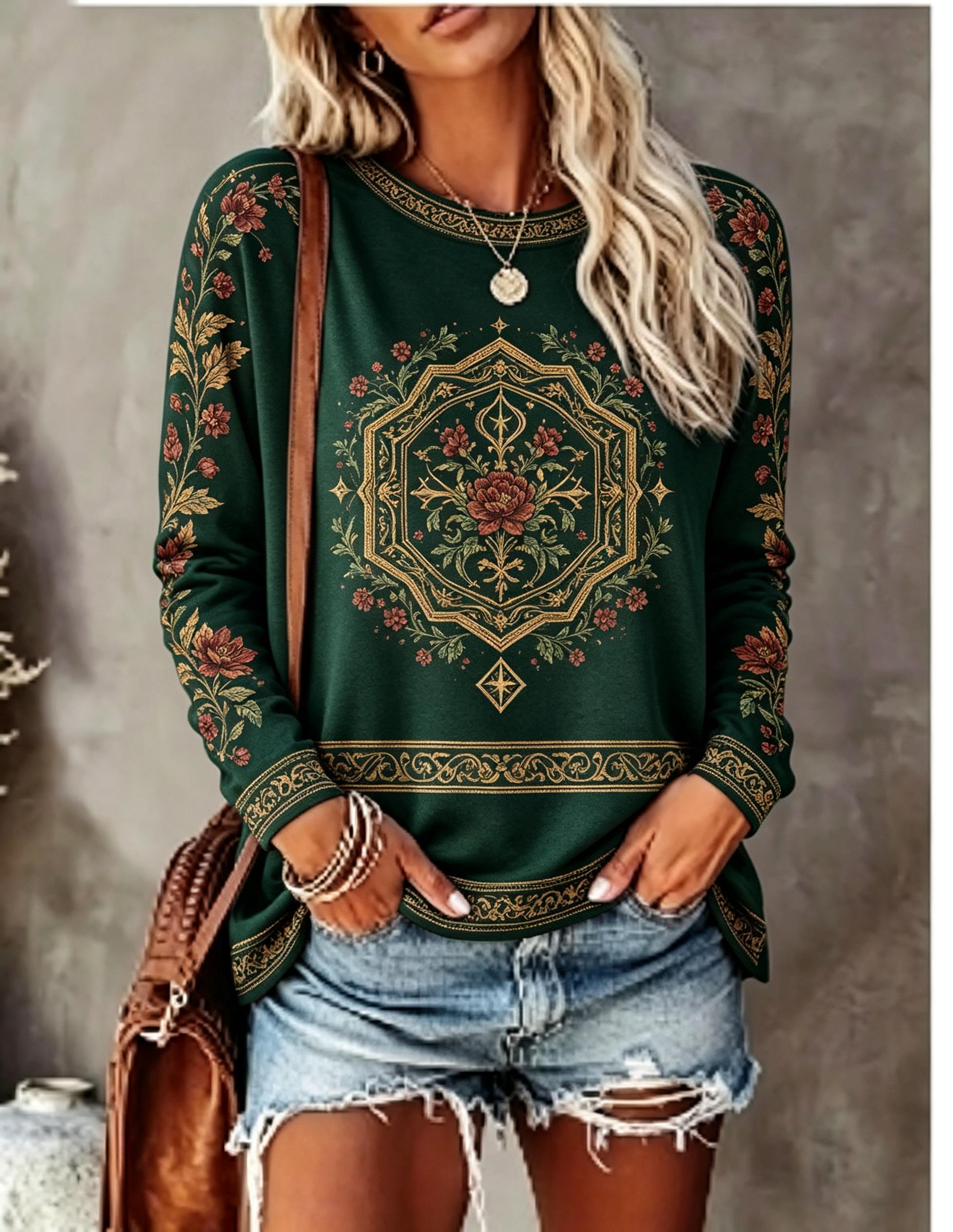 เสื้อยืดแขนยาวคอกลมสำหรับผู้หญ - Wallpaper บทวิจารณ์และราคา
