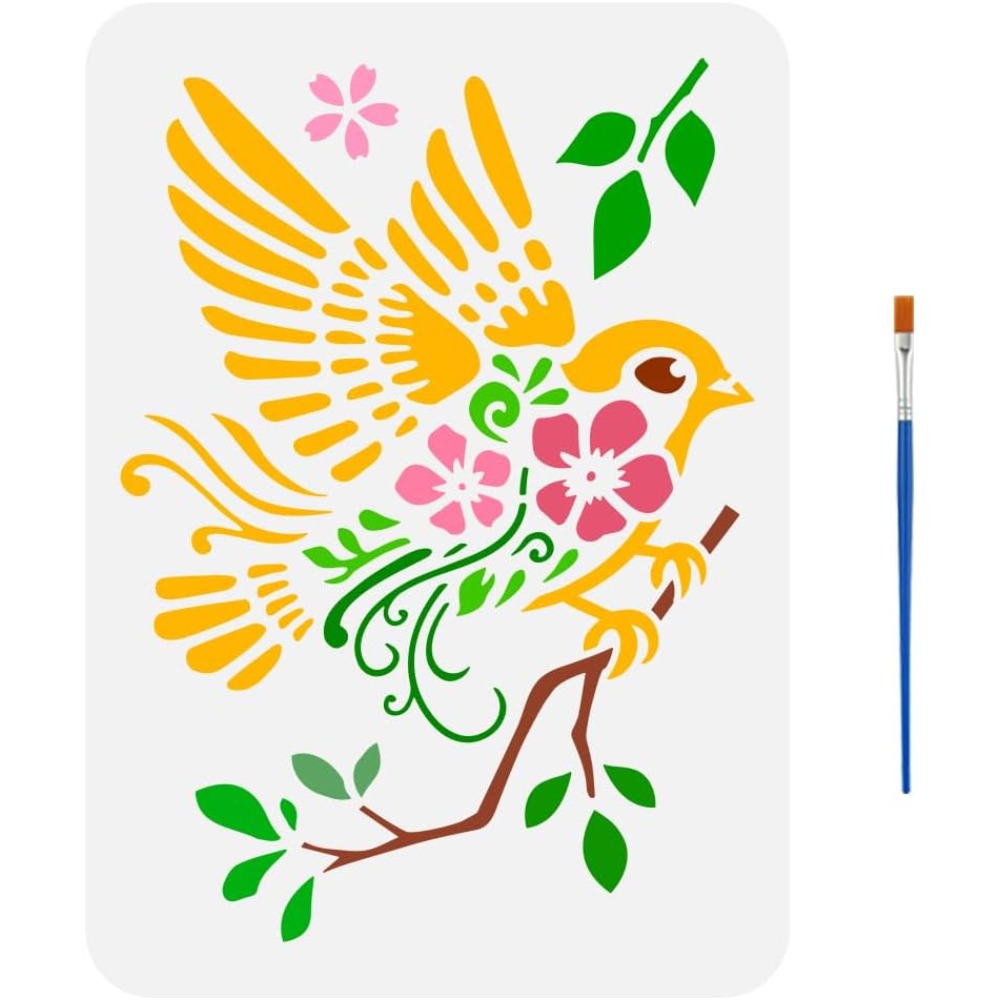 นกกระจอกบนสาขาวาดลายฉลุด้วยแปร - Paint Brush บทวิจารณ์และราคา