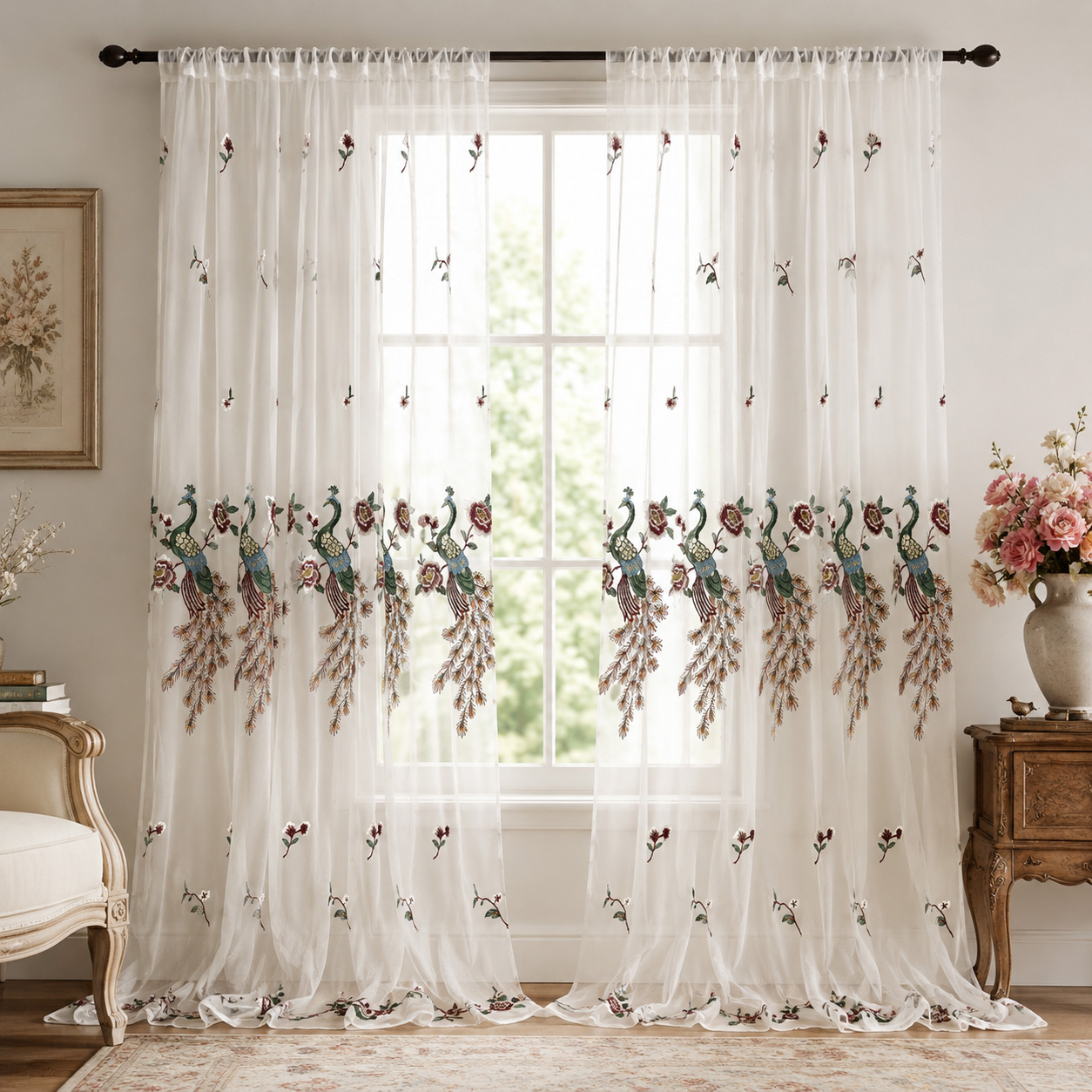 ผ้าม่านโปร่งแสงปักลายดอกโบตั๋น - Curtain Rods บทวิจารณ์และราคา