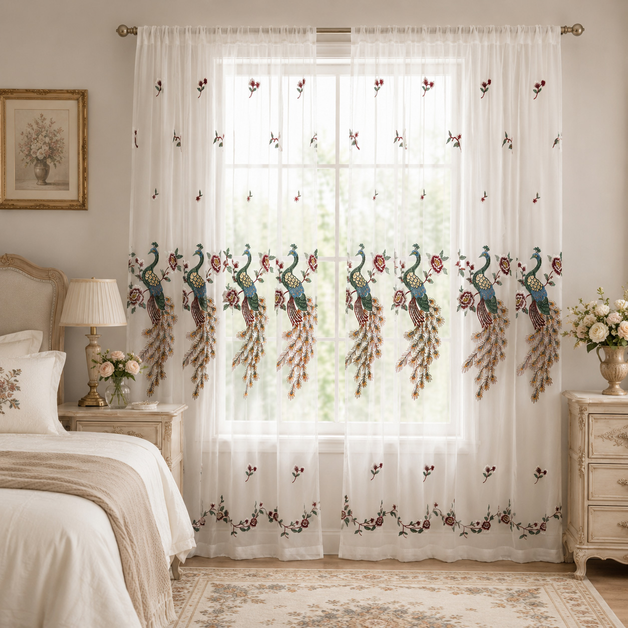 ผ้าม่านโปร่งแสงปักลายดอกโบตั๋น - Curtain Rods บทวิจารณ์และราคา