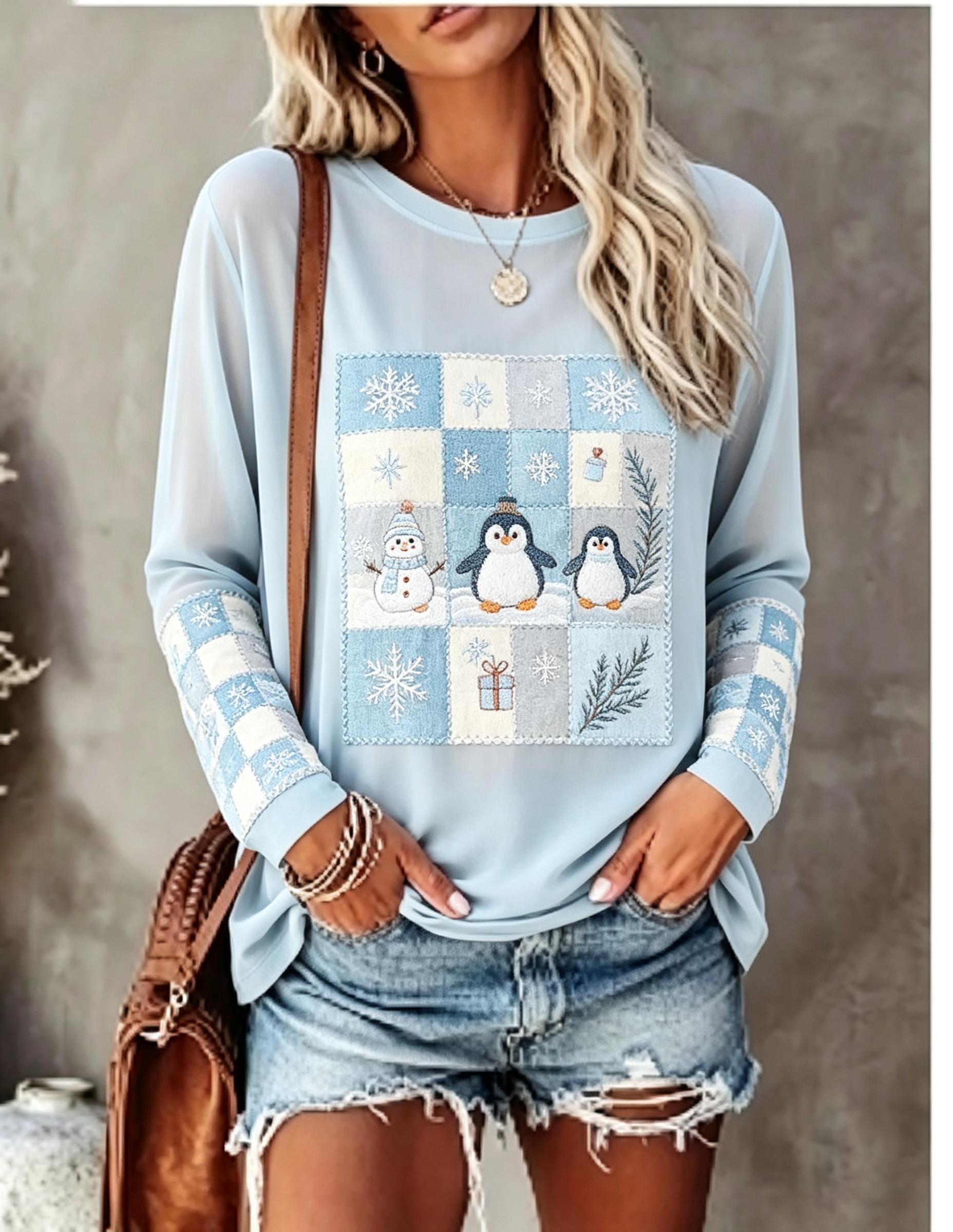 เสื้อยืดแขนยาวผู้หญิง ลายปักจิ - Wallpaper บทวิจารณ์และราคา