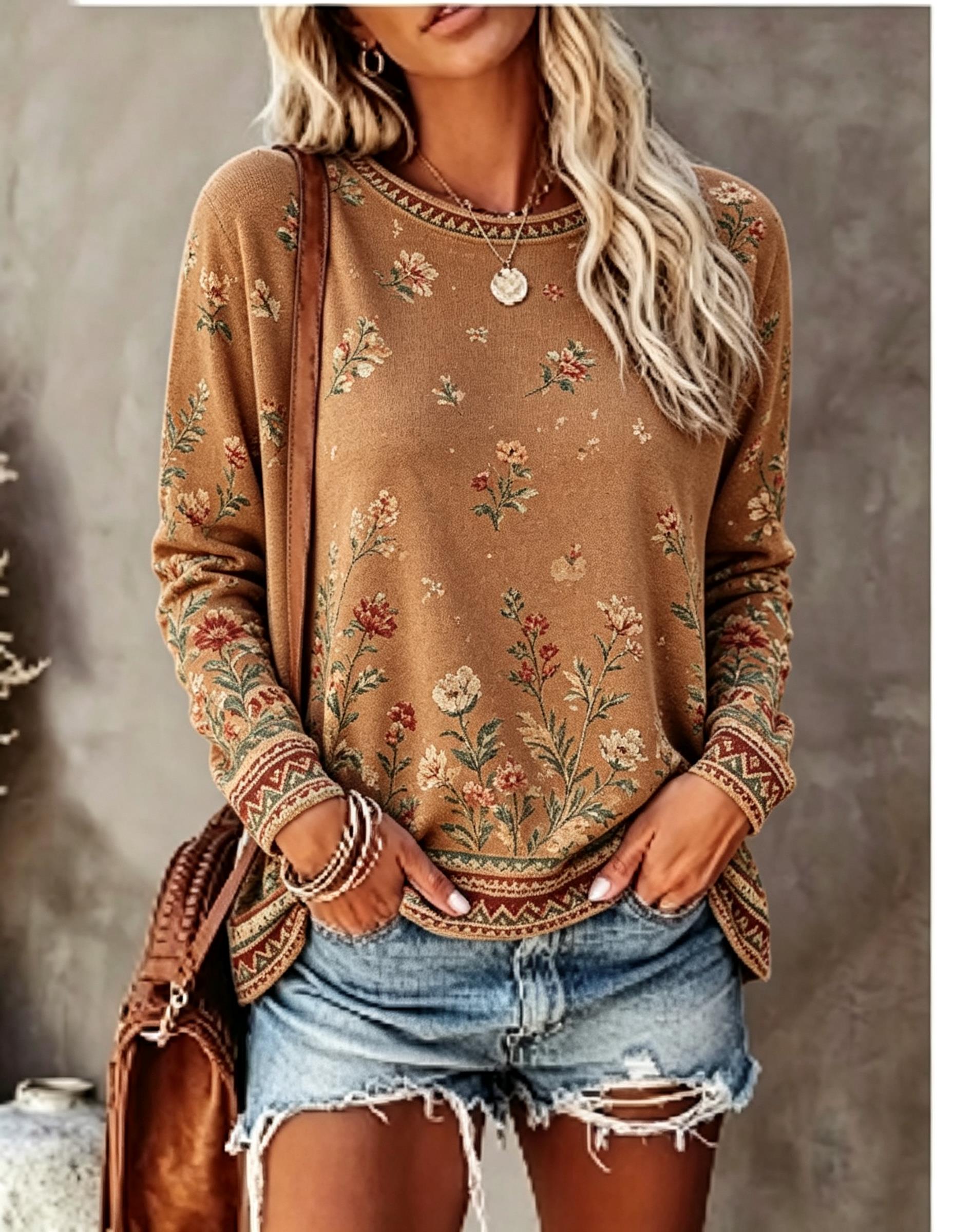 เสื้อยืดแขนยาวคอกลมสำหรับผู้หญ - Wallpaper บทวิจารณ์และราคา