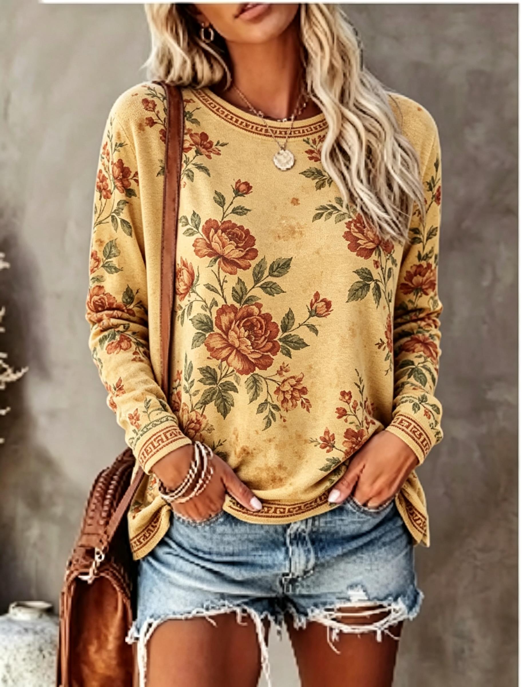 เสื้อยืดแขนยาวคอกลมสำหรับผู้หญ - Wallpaper บทวิจารณ์และราคา