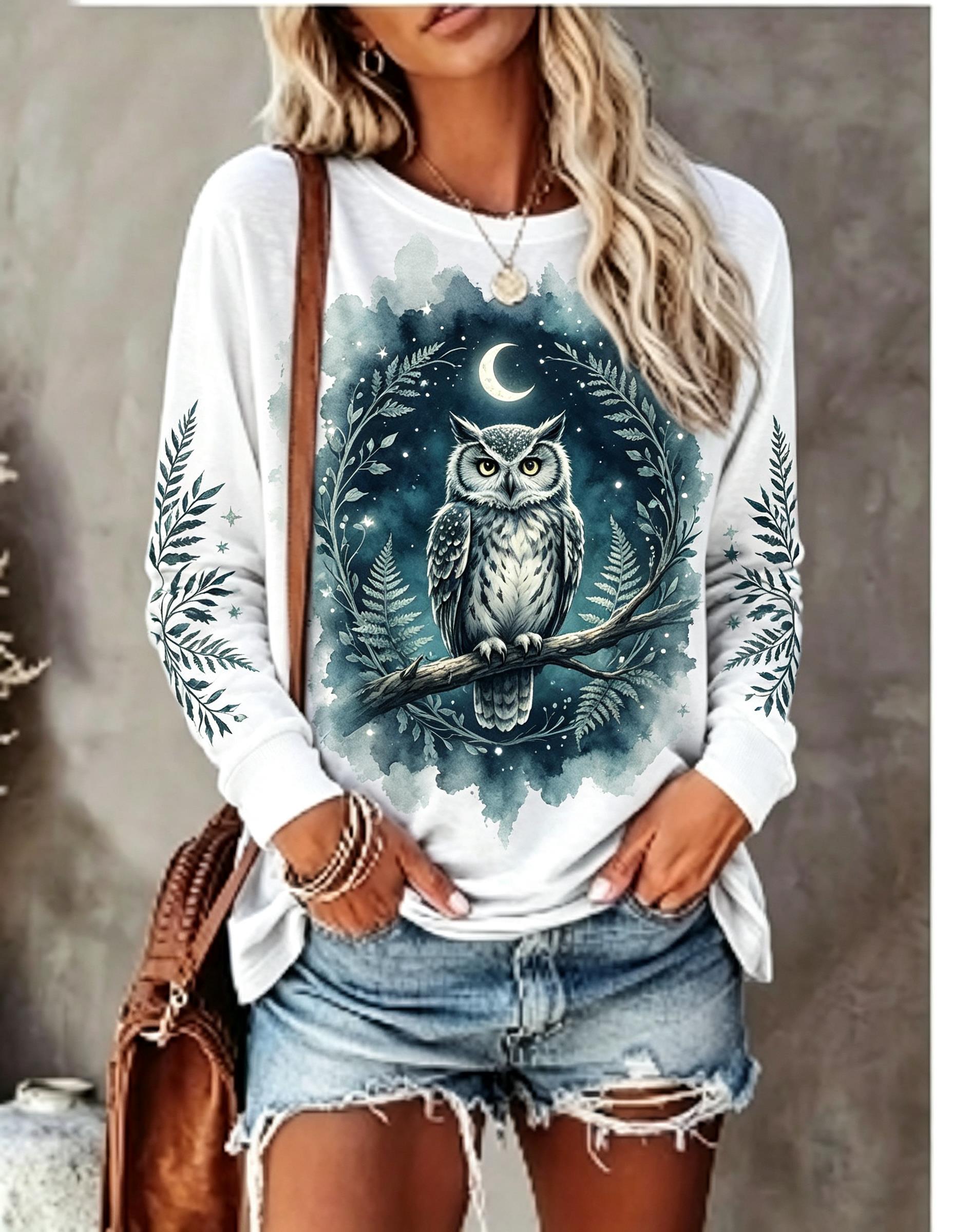 เสื้อยืดแขนยาวผู้หญิง ลายหมาป่ - Wallpaper บทวิจารณ์และราคา