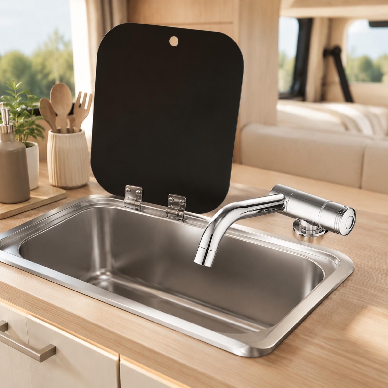 อ่างล้างจานเดี่ยวพร้อมฝาครอบกร - Faucet บทวิจารณ์และราคา